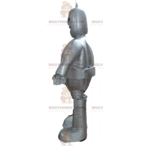 Kæmpe smilende metallisk grå robot BIGGYMONKEY™ maskotkostume -