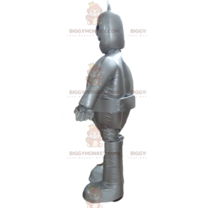 Kæmpe smilende metallisk grå robot BIGGYMONKEY™ maskotkostume -