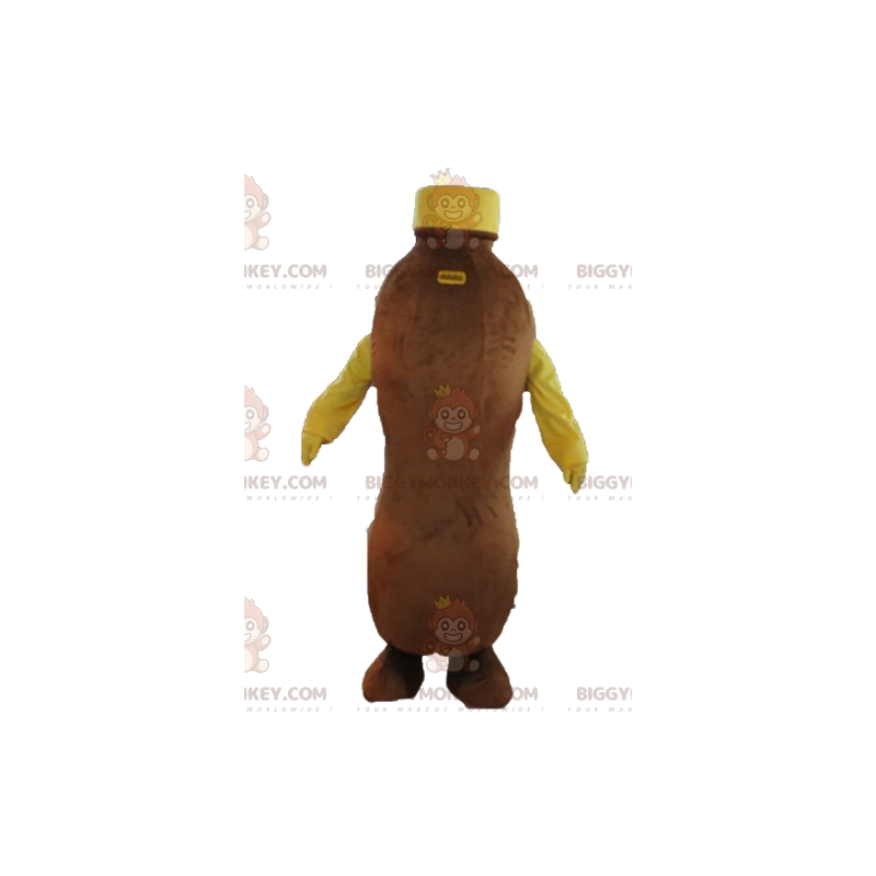 Costume de mascotte BIGGYMONKEY™ de bouteille marron et jaune