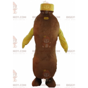 Costume de mascotte BIGGYMONKEY™ de bouteille marron et jaune