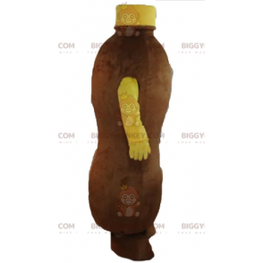 Costume de mascotte BIGGYMONKEY™ de bouteille marron et jaune