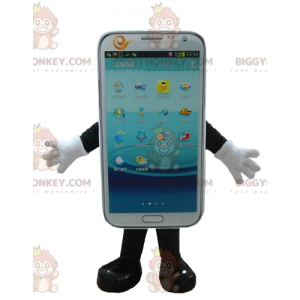 BIGGYMONKEY™ Weißes Handy-Touchscreen-Maskottchen-Kostüm -
