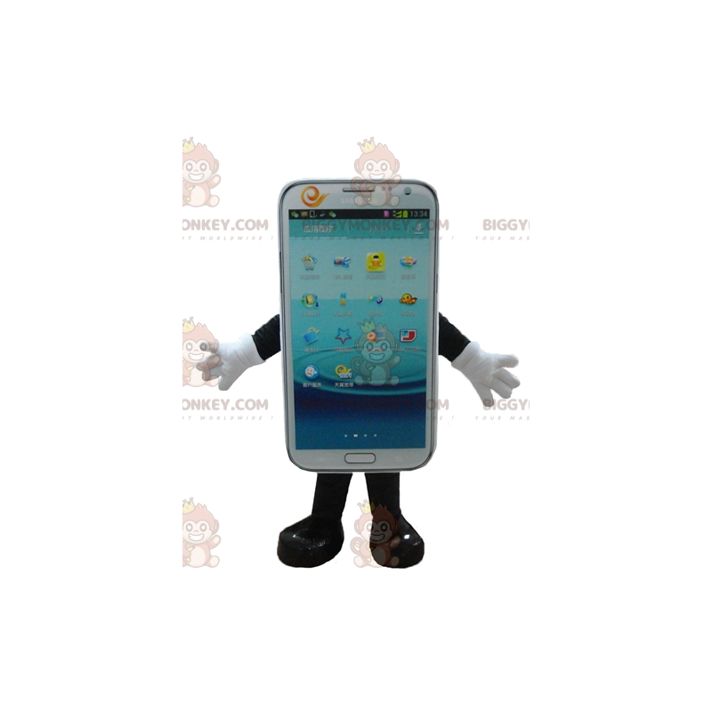 BIGGYMONKEY™ Hvid mobiltelefon-maskotkostume med touchskærm - BIGGYMONKEY™ Hvid mobiltelefon-maskotkostume med touchskærm -