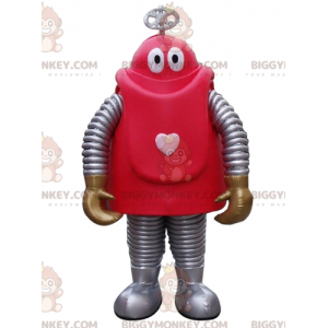 Disfraz de mascota robot rojo y gris de dibujos animados