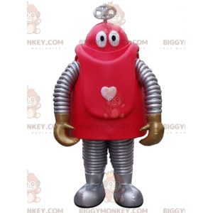 Kreslený kostým červeného a šedého robota BIGGYMONKEY™ maskota