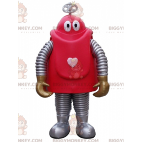 Tecknad röd och grå robot BIGGYMONKEY™ maskotdräkt -