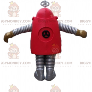 Tecknad röd och grå robot BIGGYMONKEY™ maskotdräkt -