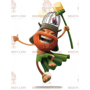 Γενειοφόρος στολή μασκότ BIGGYMONKEY™ Viking ντυμένη σε πορτοκαλί και πράσινο - Ανθρώπινες Μασκότ - BiggyMonkey.com