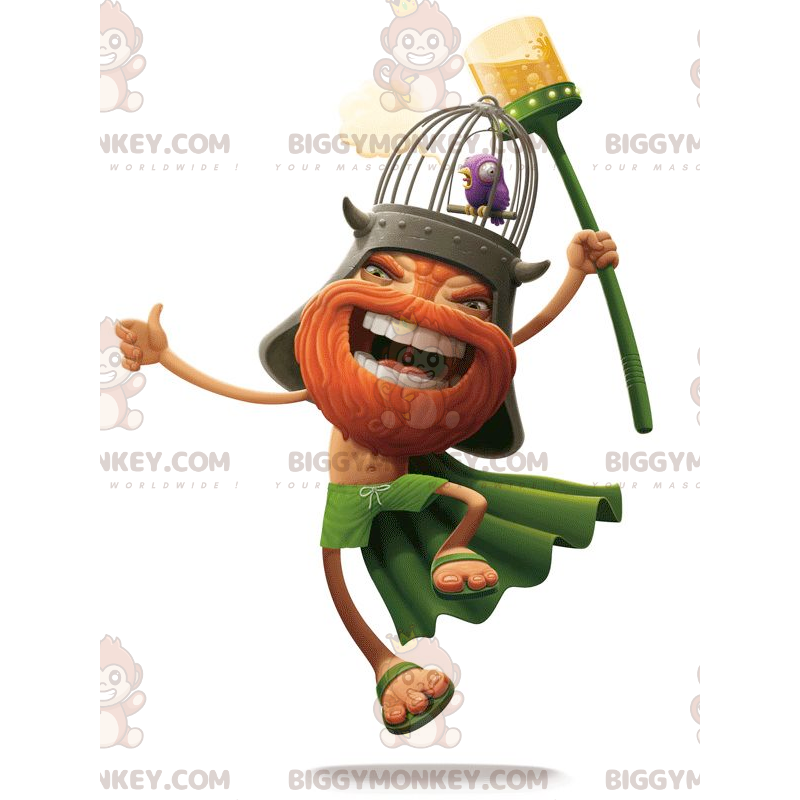Skäggig Viking BIGGYMONKEY™ maskotdräkt klädd i orange och