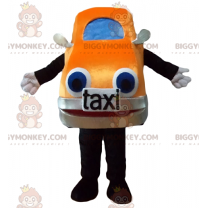 Reuze oranje en blauwe autotaxi BIGGYMONKEY™ mascottekostuum -