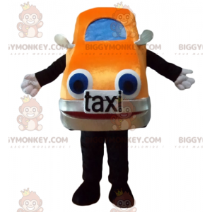 Traje de mascote de táxi gigante laranja e azul BIGGYMONKEY™ –