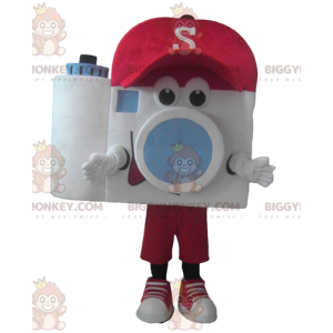 Traje de mascote da câmera BIGGYMONKEY™ com boné vermelho –