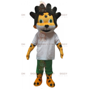 Traje de mascote BIGGYMONKEY™ filhote de leão amarelo e branco