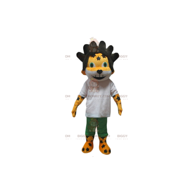 Traje de mascote BIGGYMONKEY™ filhote de leão amarelo e branco Traje de mascote BIGGYMONKEY™ filhote de leão amarelo e branco