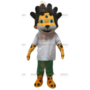 Svarthårig tiger Gul och vit lejonunge BIGGYMONKEY™ maskotdräkt