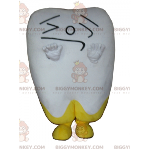 Traje de mascote BIGGYMONKEY™ de dente gigante branco e amarelo