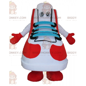 Traje de mascote BIGGYMONKEY™ branco vermelho azul e tênis de