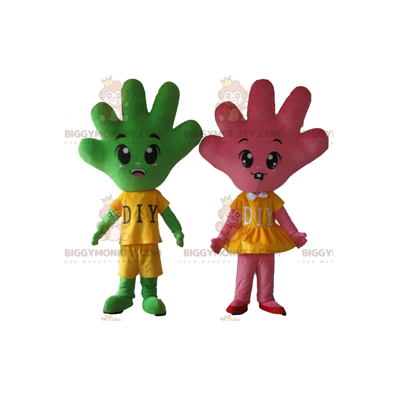 Duo de mascottes BIGGYMONKEY™ de mains une rose et une verte Duo de mascottes BIGGYMONKEY™ de mains une rose et une verte
