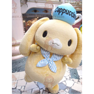 BIGGYMONKEY™-mascottekostuum, klein geel konijntje met theepot