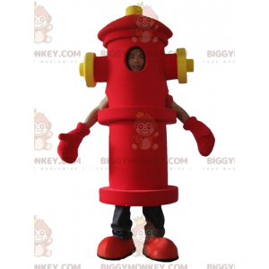 Kostium maskotki gigantycznego czerwono-żółtego hydrantu