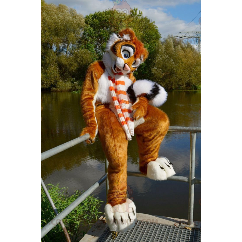 Bonito disfraz de mascota BIGGYMONKEY™ de tigre naranja, blanco Bonito disfraz de mascota BIGGYMONKEY™ de tigre naranja, blanco