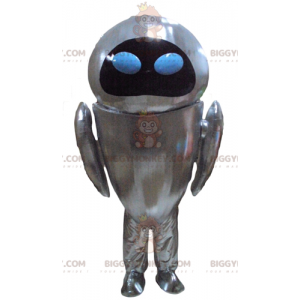 Metallic Gray Robot BIGGYMONKEY™ Mascot Costume with Blue Eyes