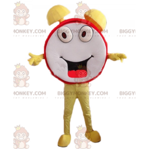 Costume de mascotte BIGGYMONKEY™ de réveil rouge jaune et blanc