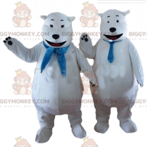 2 BIGGYMONKEY™s Eisbär-Maskottchen mit blauem Schal -