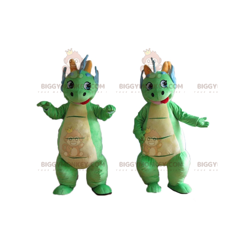 2 BIGGYMONKEY™s maskot av söta och färgglada gröna och blå 2 BIGGYMONKEY™s maskot av söta och färgglada gröna och blå