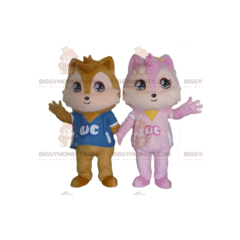 2 BIGGYMONKEY™s ekorrmaskotar, en brun och den andra rosa - 2 BIGGYMONKEY™s ekorrmaskotar, en brun och den andra rosa -