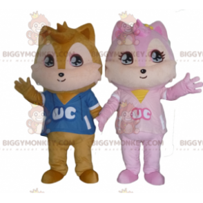 2 BIGGYMONKEY™s squirrel mascots, one brown the other pink -