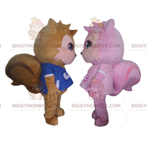 2 mascotas de ardilla BIGGYMONKEY™, una marrón y la otra rosa -