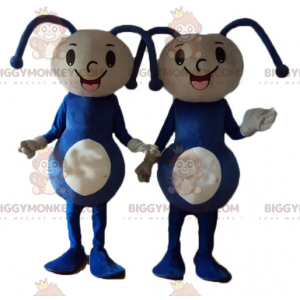 2 BIGGYMONKEY™s blå og beige dukkepigermaskot - Biggymonkey.com