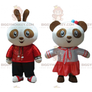 Maskot BIGGYMONKEY™, usměvavý hnědobílý zajíček a panda –