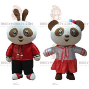BIGGYMONKEY™s maskot en leende brun och vit kanin och panda -