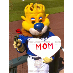 Costume da mascotte Leone BIGGYMONKEY™ con testa a forma di