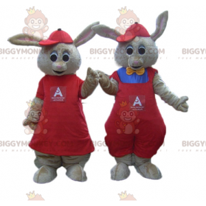 2 BIGGYMONKEY™s mascota de conejos marrones vestidos de rojo -