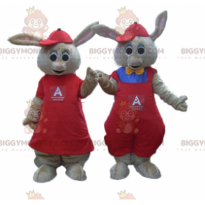 2 Maskot hnědých králíků BIGGYMONKEY™ v červeném –