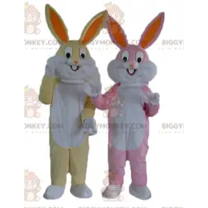 Duo de mascottes BIGGYMONKEY™ de lapins un jaune et blanc et un
