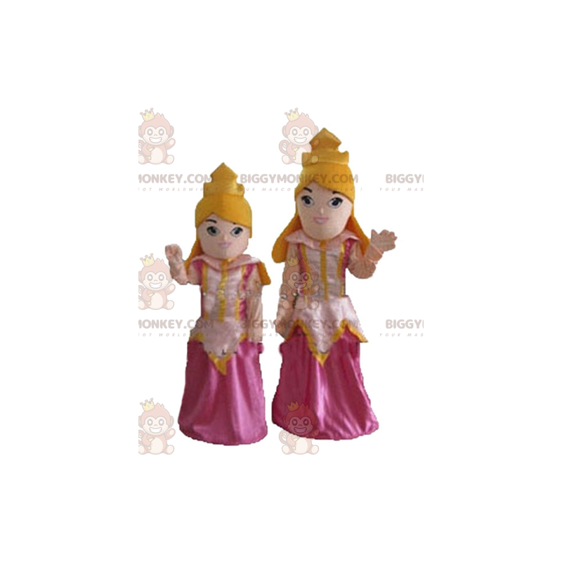 Duo de mascottes BIGGYMONKEY™ de princesses blondes en robe