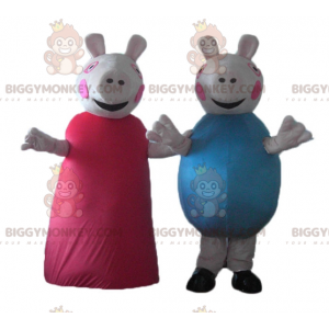 BIGGYMONKEY™s mascot pigs one in red dress the other in blue –