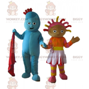 2 mascot BIGGYMONKEY™s one of blue man the other of colored
