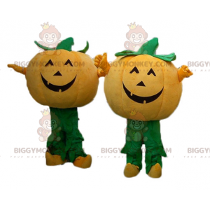 2 maskot BIGGYMONKEY™ z oranžových a zelených dýní na Halloween