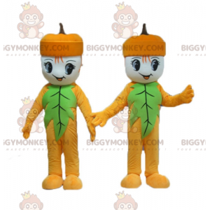 2 BIGGYMONKEY™s gule og grønne snømannkvastmaskot - Maskotter for menn - BIGGYMONKEY_04431 - BiggyMonkey.com