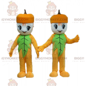 Duo de mascottes BIGGYMONKEY™ de glands de bonhomme jaunes et