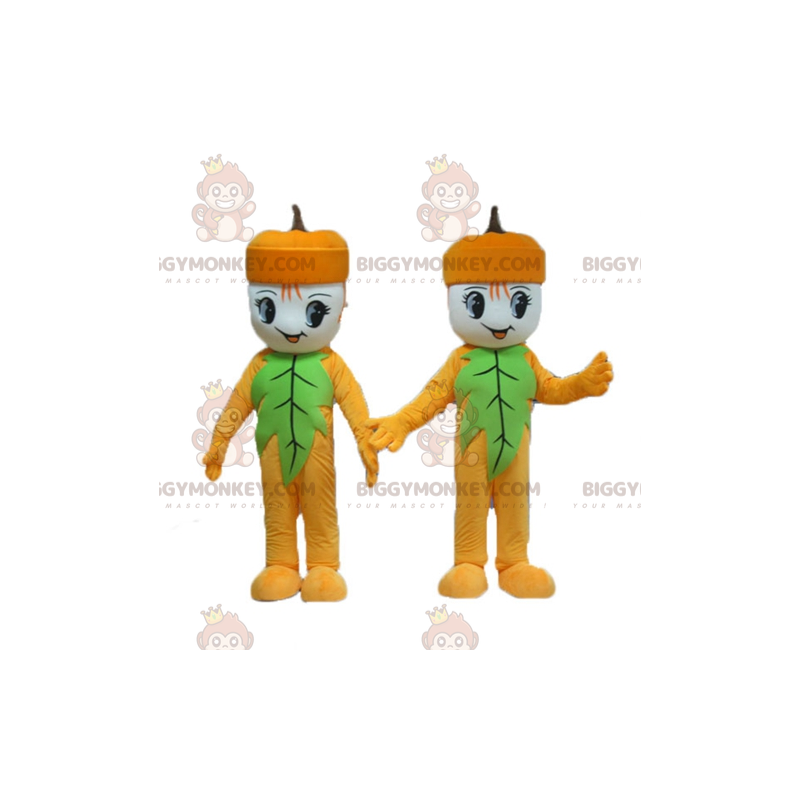 2 BIGGYMONKEY™s gule og grønne snømannkvastmaskot - Maskotter for menn - BIGGYMONKEY_04431 - BiggyMonkey.com