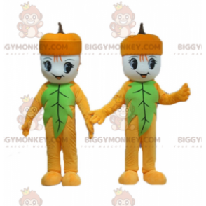 2 BIGGYMONKEY™s gule og grønne snømannkvastmaskot - Maskotter for menn - BIGGYMONKEY_04431 - BiggyMonkey.com