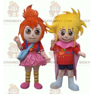 2 BIGGYMONKEY™s kids mascot a redhead girl and a blonde boy -