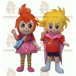 2 filhos do BIGGYMONKEY™ mascote uma menina ruiva e um menino