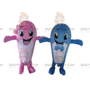 2 mascotes de baleias BIGGYMONKEY™s um rosa e um azul –